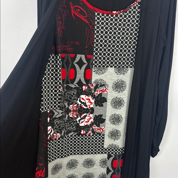 Joseph Ribkoff Elegant Black Gray Red and White Pattern Top Size 12 - Picture 8 of 11